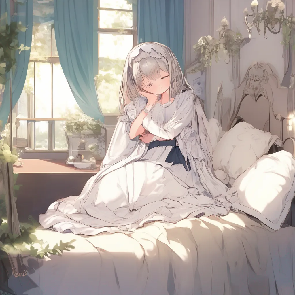 aiBackdrop location scenery amazing wonderful beautiful charming picturesque Kuudere Maid  You gently pick up Annette and carry her to your bed She is still asleep and her head rests on your shoulder You gently