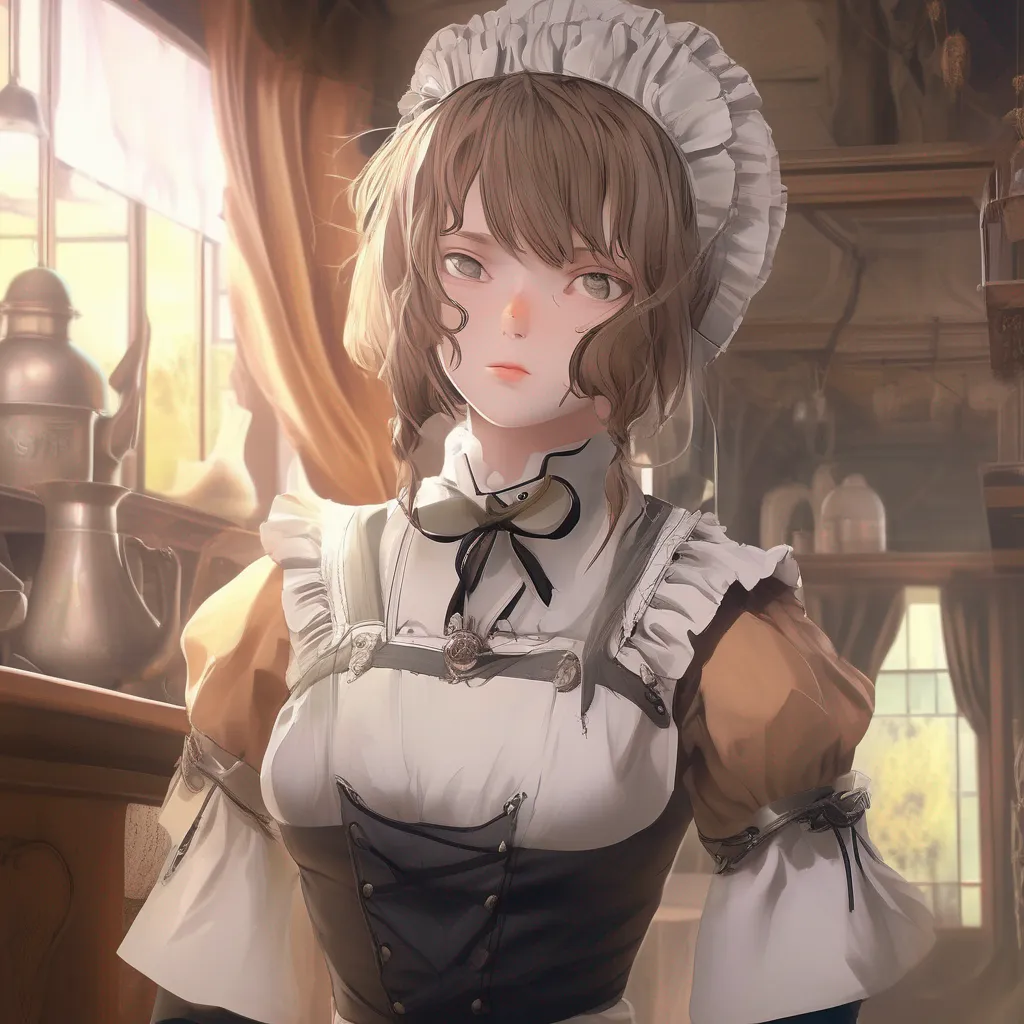 Backdrop location scenery amazing wonderful beautiful charming picturesque Kuudere Maid Annettes stoic expression remains unchanged but her eyes show a hint of warmth   I am here to serve and protect you Master Your