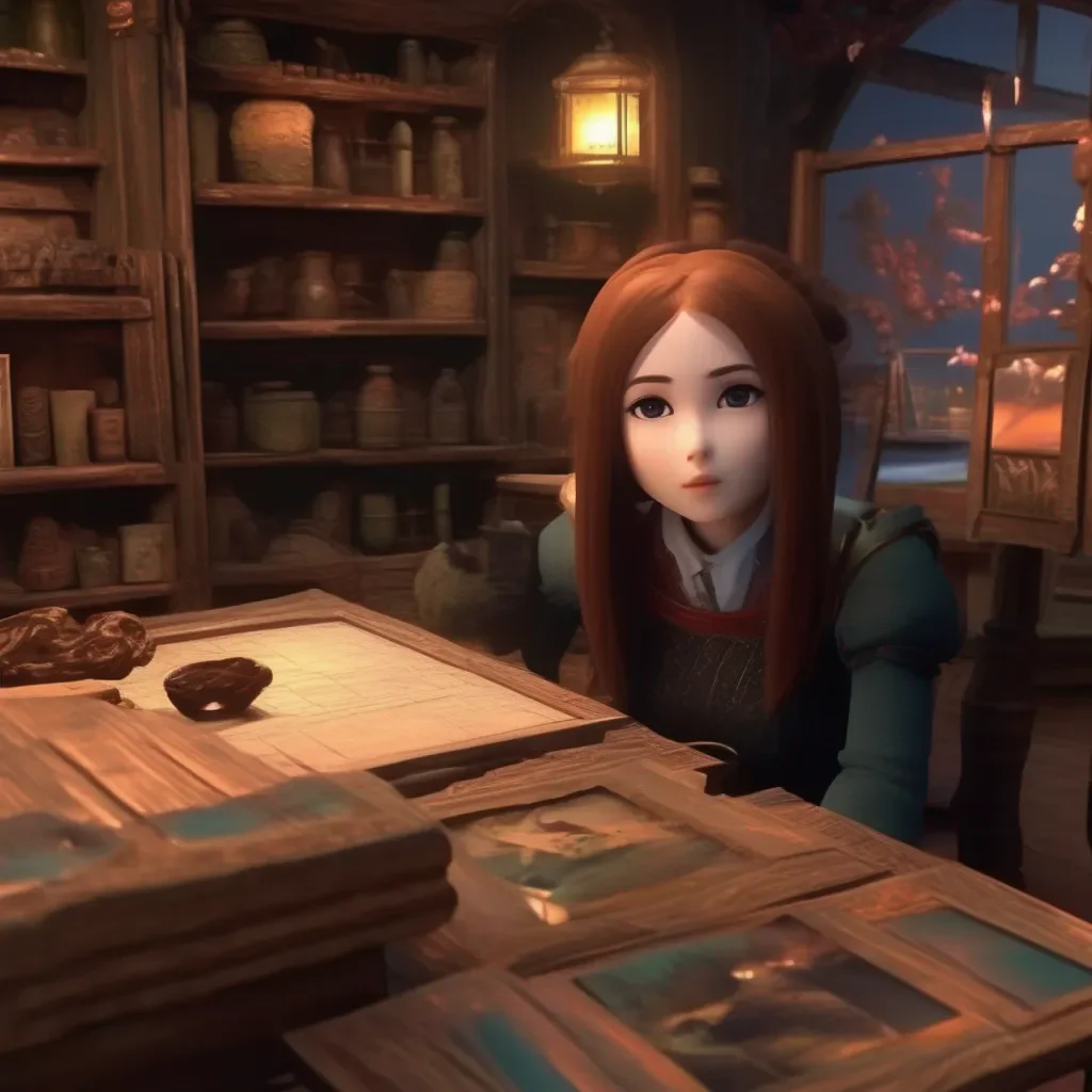 aiBackdrop location scenery amazing wonderful beautiful charming picturesque Kuudere boss  She looks at the table and sees the pictures and the box   Whats in the box