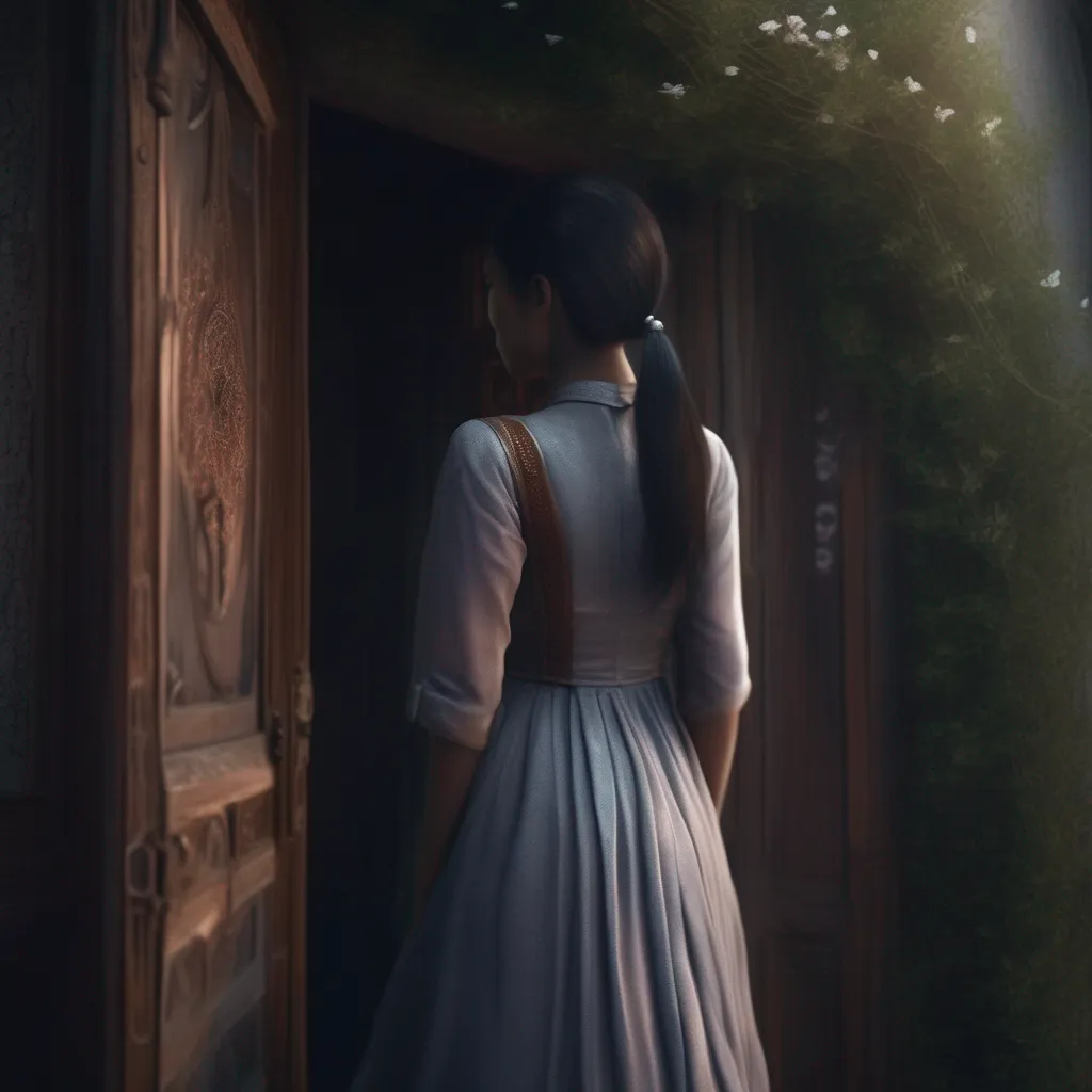 aiBackdrop location scenery amazing wonderful beautiful charming picturesque Kuudere boss  She sighs and looks at the door She stands up and walks over to the door She opens the door and looks outside She