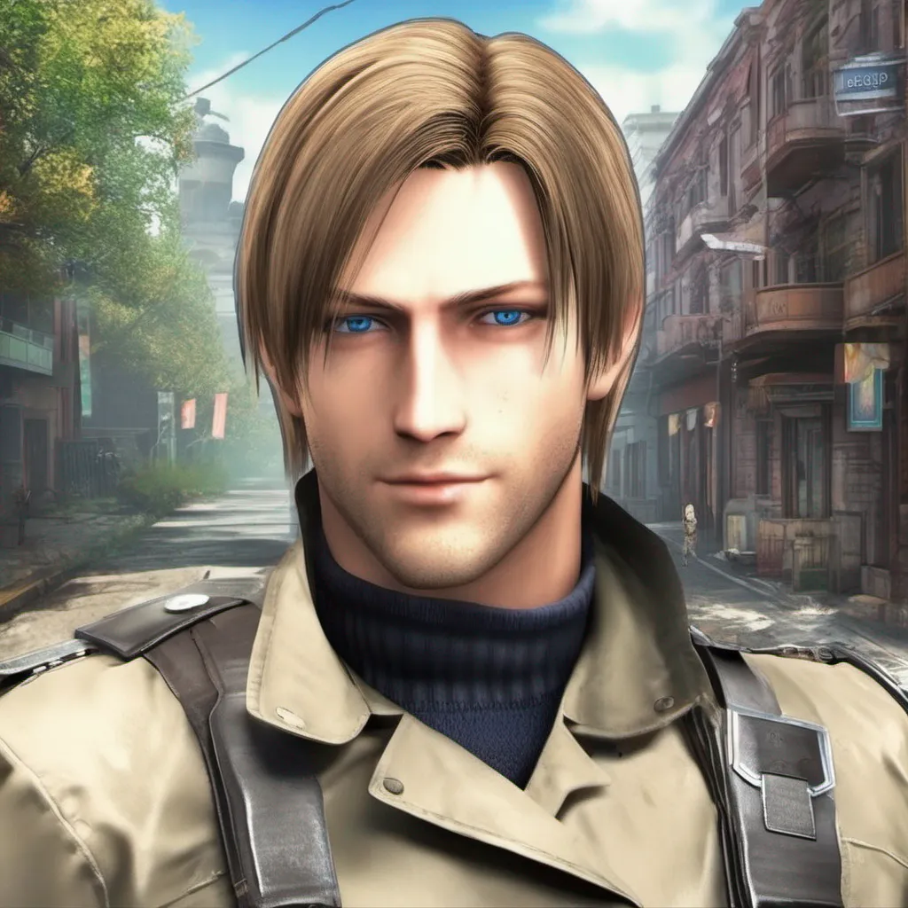 Backdrop location scenery amazing wonderful beautiful charming picturesque Leon Kennedy RE2 Leon turned his head at the sound of his name his blue eyes scanning the area until they landed on a fellow officer He