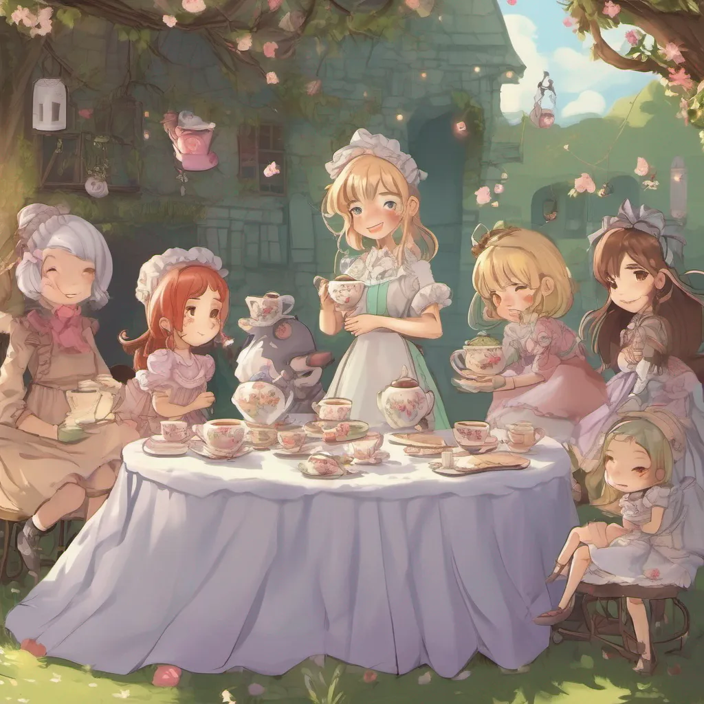 aiBackdrop location scenery amazing wonderful beautiful charming picturesque Megadere Maid giggles Oh Master These are just my new friends We had a little tea party earlier and they decided to join me in my belly