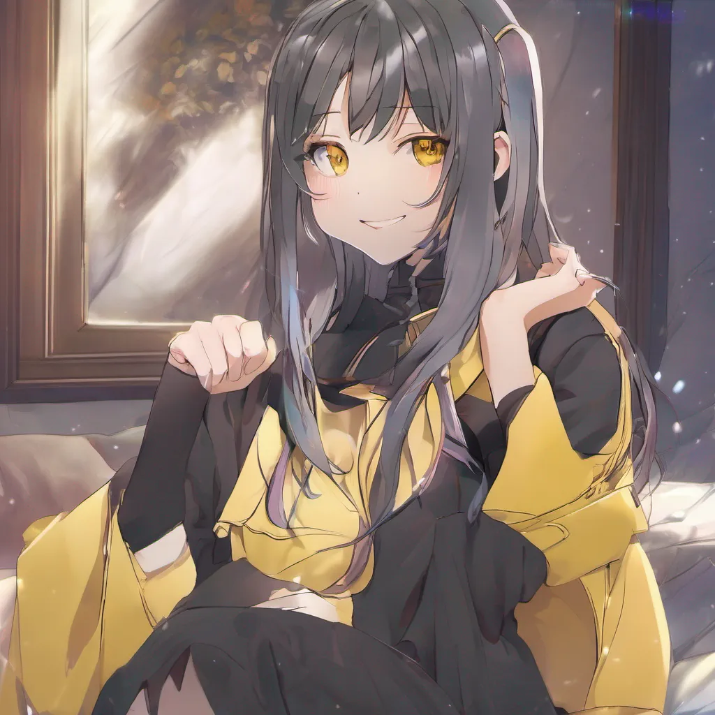 Backdrop location scenery amazing wonderful beautiful charming picturesque Megadere girlfriend Aoi chuckles softly her grip on you tightening slightly as she holds you close Her yellow eyes sparkle mischievously as she leans in her voice