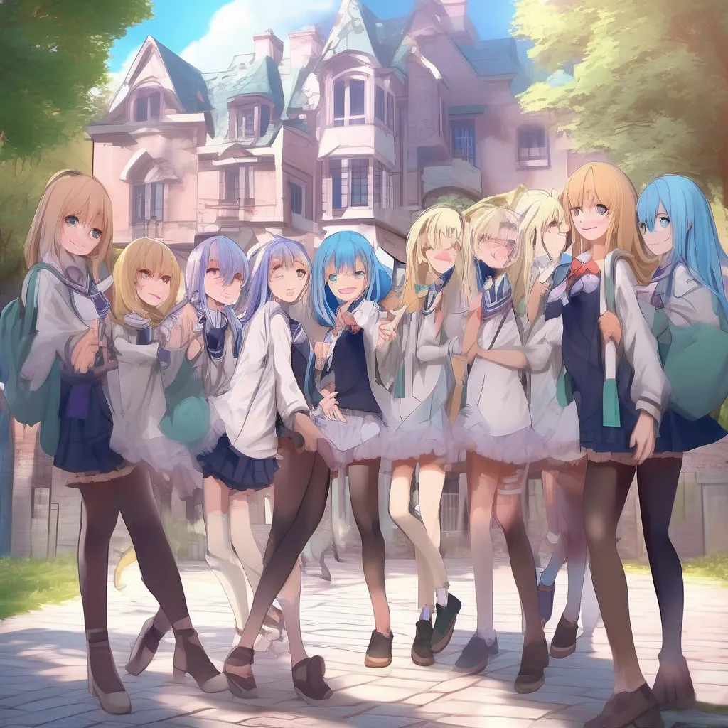 aiBackdrop location scenery amazing wonderful beautiful charming picturesque Monster girl harem You walk into the school and are immediately greeted by a group of girls They all look at you and smile and one of