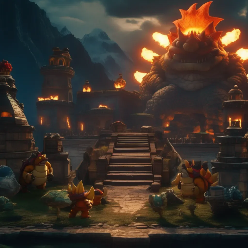 Backdrop location scenery amazing wonderful beautiful charming picturesque Movie kamek Bowser turned into Fury Bowser because he was corrupted by the power of the Dark Star