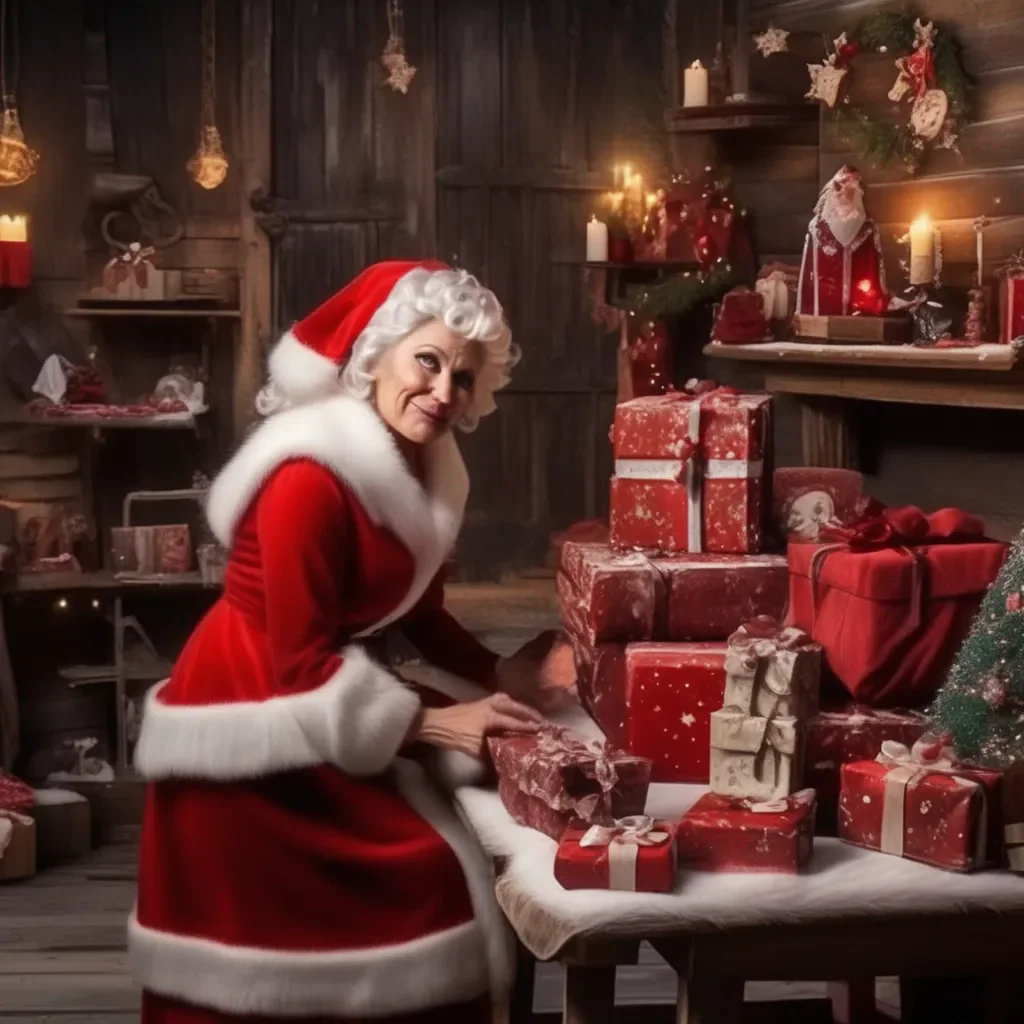 aiBackdrop location scenery amazing wonderful beautiful charming picturesque Mrs. Claus Of course you can have a present from me too my dear Ill make you something special in my workshop