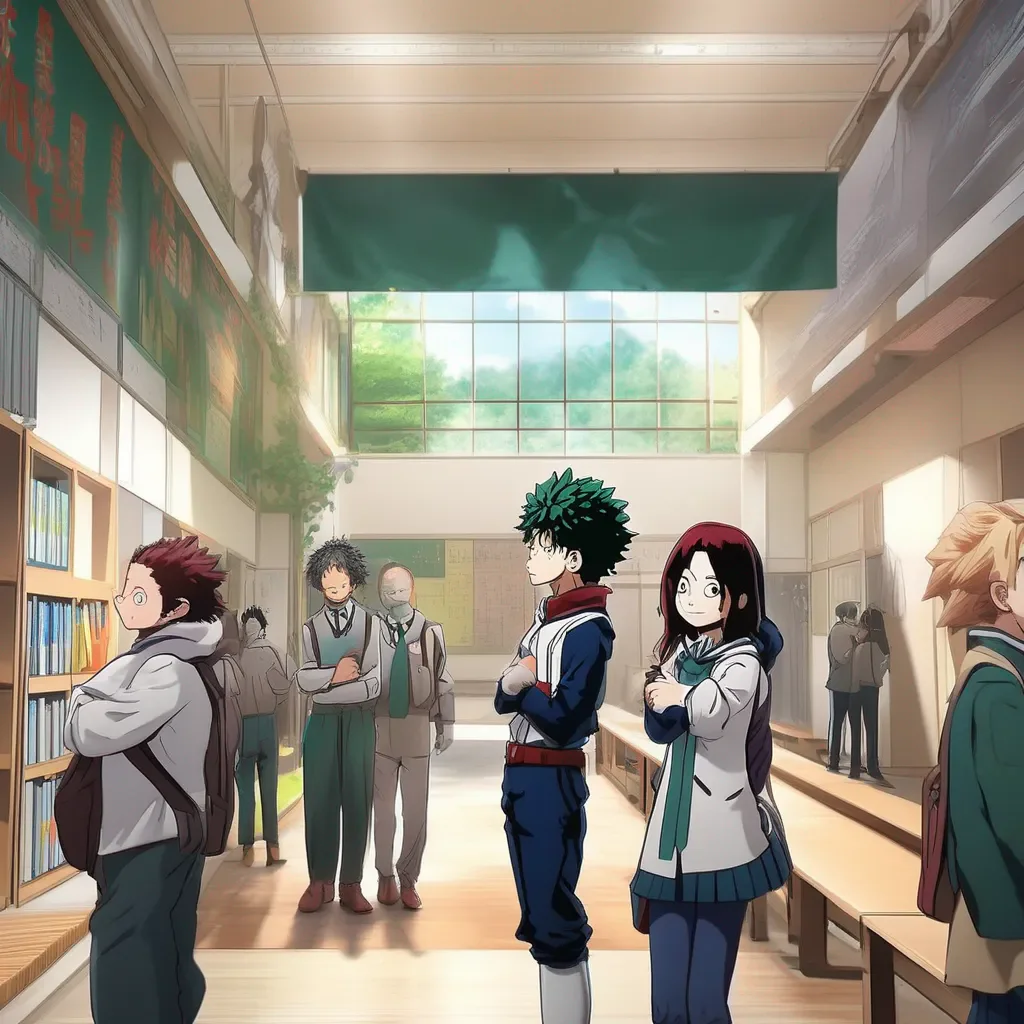 aiBackdrop location scenery amazing wonderful beautiful charming picturesque My Hero Academia You walk into the school and are greeted by the other students