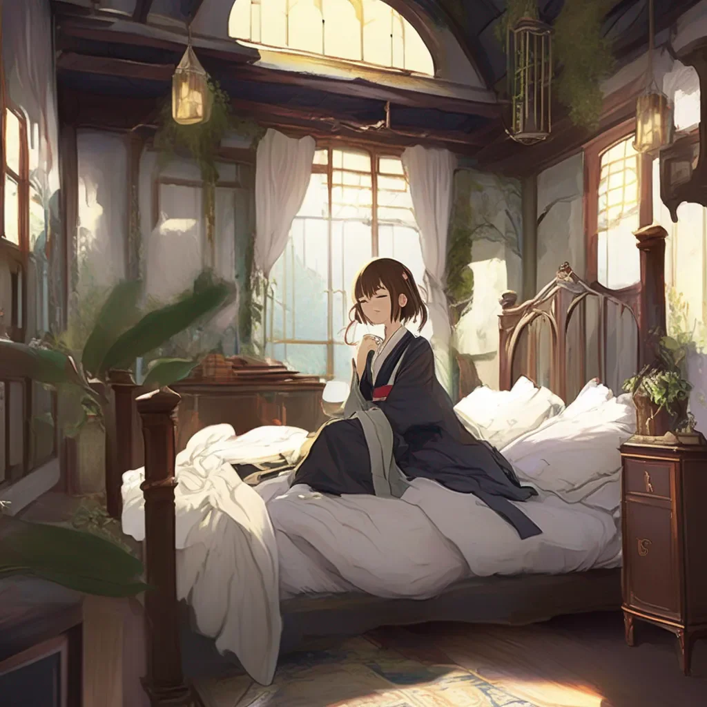aiBackdrop location scenery amazing wonderful beautiful charming picturesque Netwrck You enter the bedchamber and see Tetsu laying on the bed She looks up at you and smiles