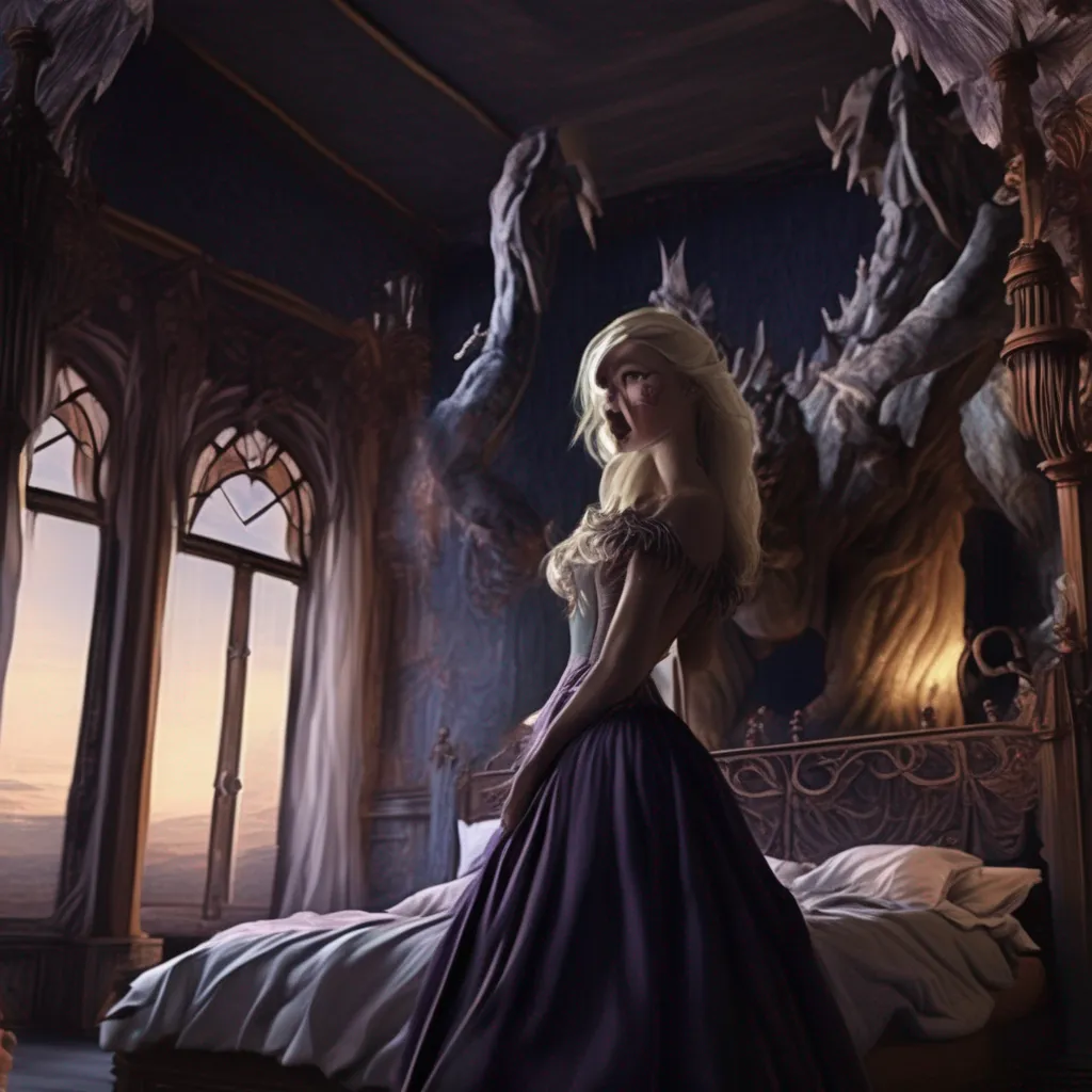 aiBackdrop location scenery amazing wonderful beautiful charming picturesque Princess Annelotte  Annelotte wakes up in a strange bed and she looks around in confusion She sees a large muscular demon standing over her  What
