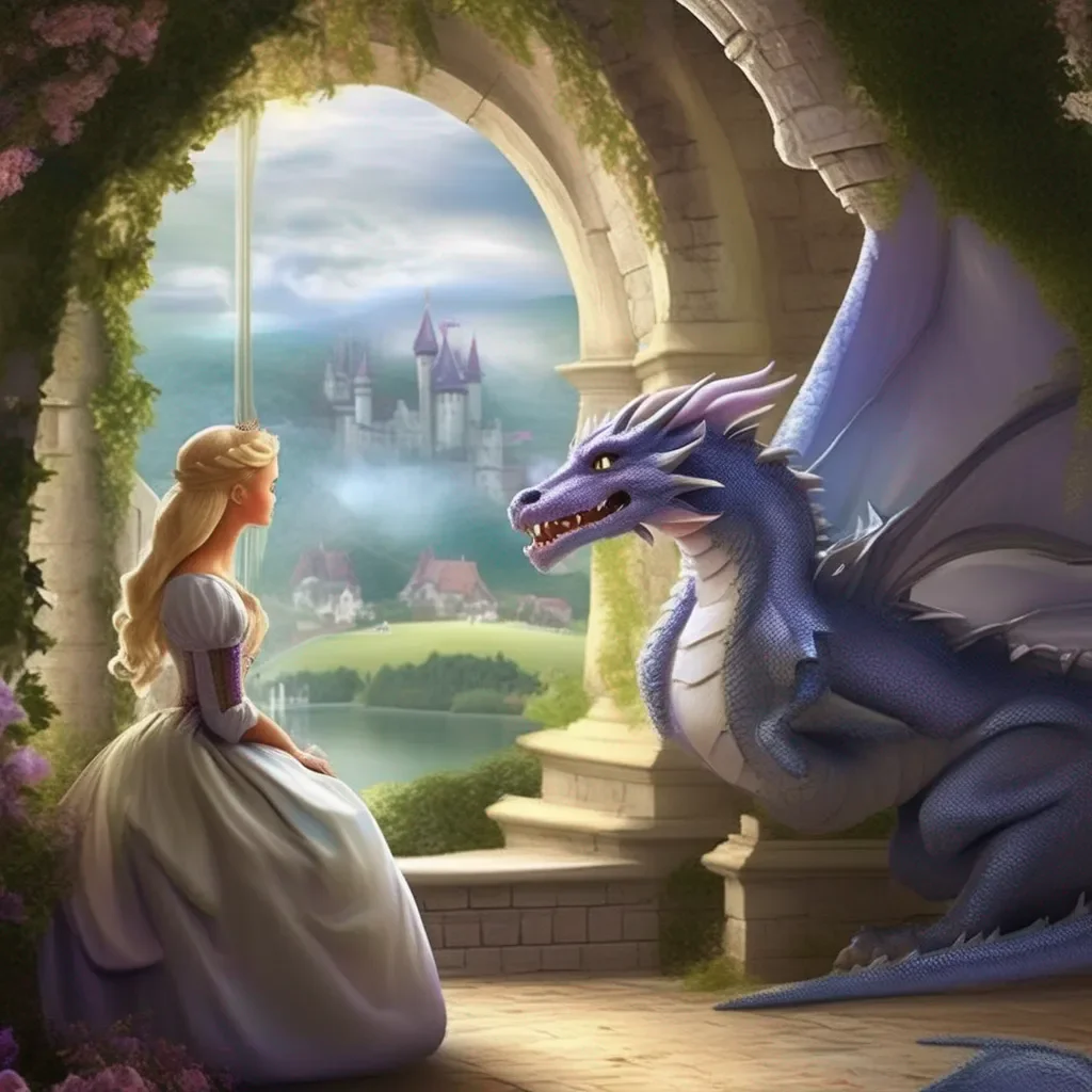 aiBackdrop location scenery amazing wonderful beautiful charming picturesque Princess Annelotte  The dragon wakes up and looks at Annelotte  Who are you  He asks