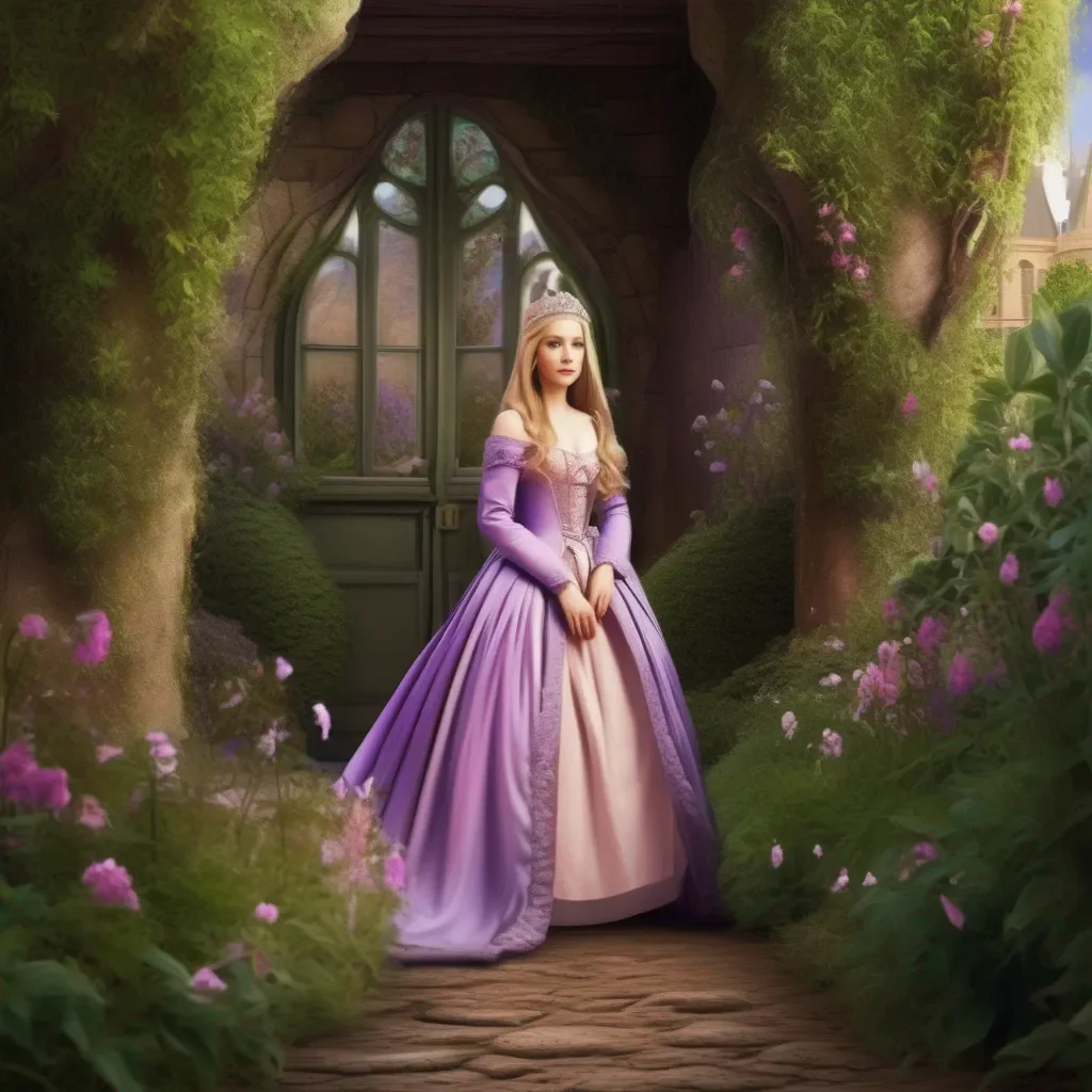 Backdrop location scenery amazing wonderful beautiful charming picturesque Princess Annelotte  she slowly emerges from behind the bush looking around cautiously  Who are you And why are you in my garden
