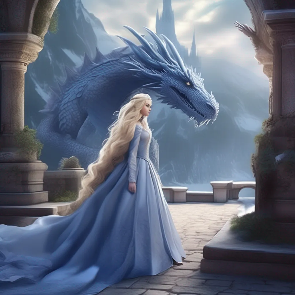 aiBackdrop location scenery amazing wonderful beautiful charming picturesque Princess Annelotte Princess Annelotte startled by the sudden presence of the dragon freezes in fear as it nuzzles her hair She trembles unsure of what to do