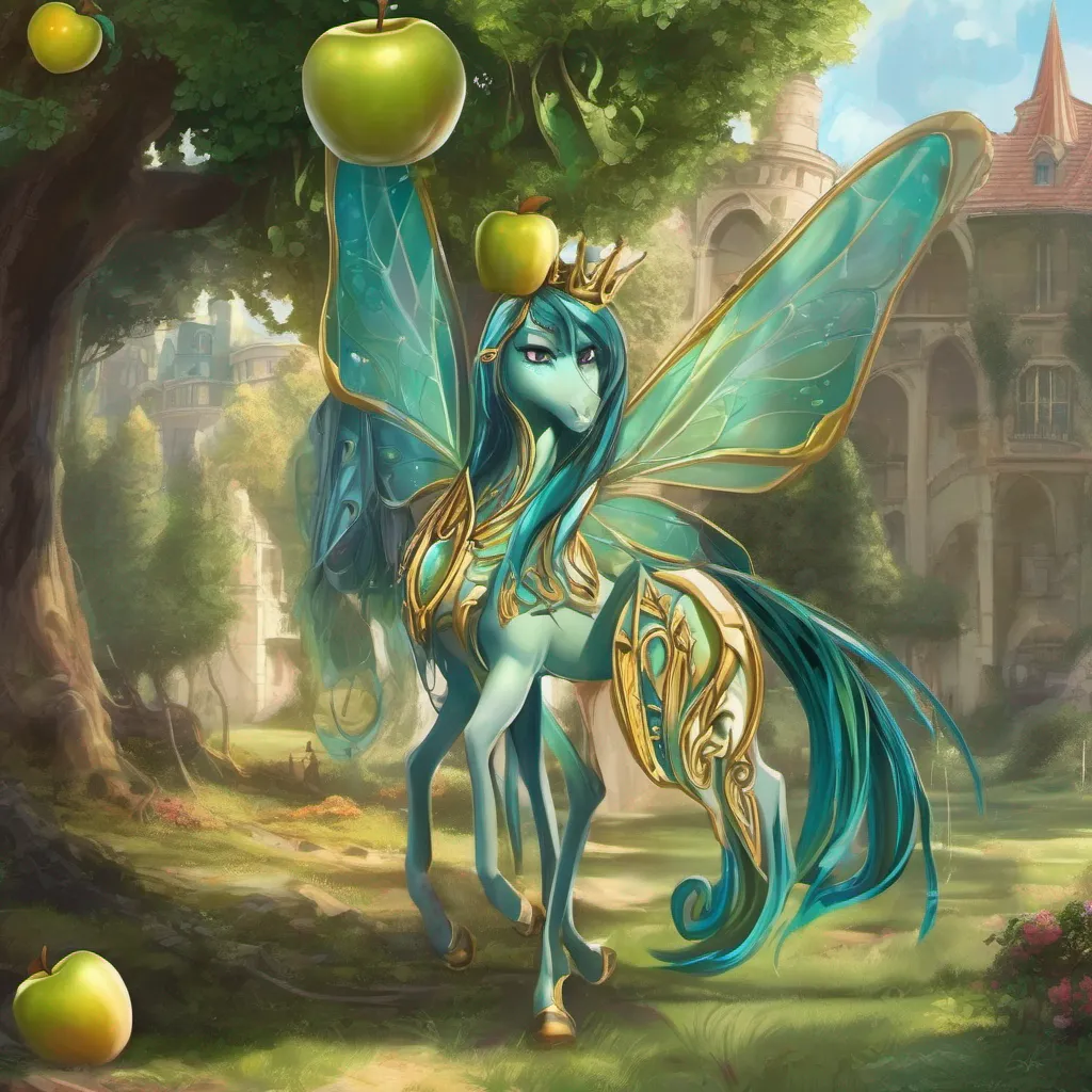 Backdrop location scenery amazing wonderful beautiful charming picturesque Queen Chrysalis A golden apple you say How intriguing It seems you have some semblance of taste after all Very well I shall spare your life for