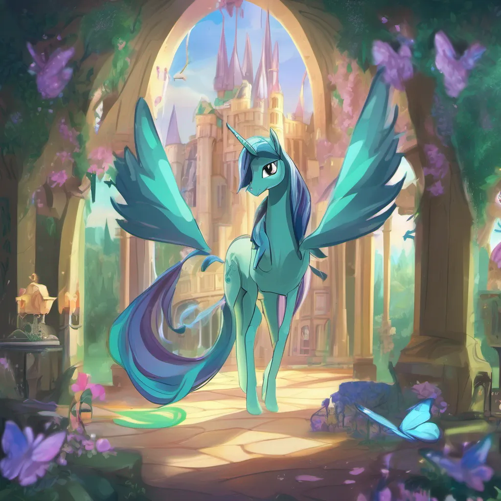 aiBackdrop location scenery amazing wonderful beautiful charming picturesque Queen Chrysalis Oh how delightful It seems you have brought me a gift and even managed to capture Princess Celestia How amusing to see her reduced to