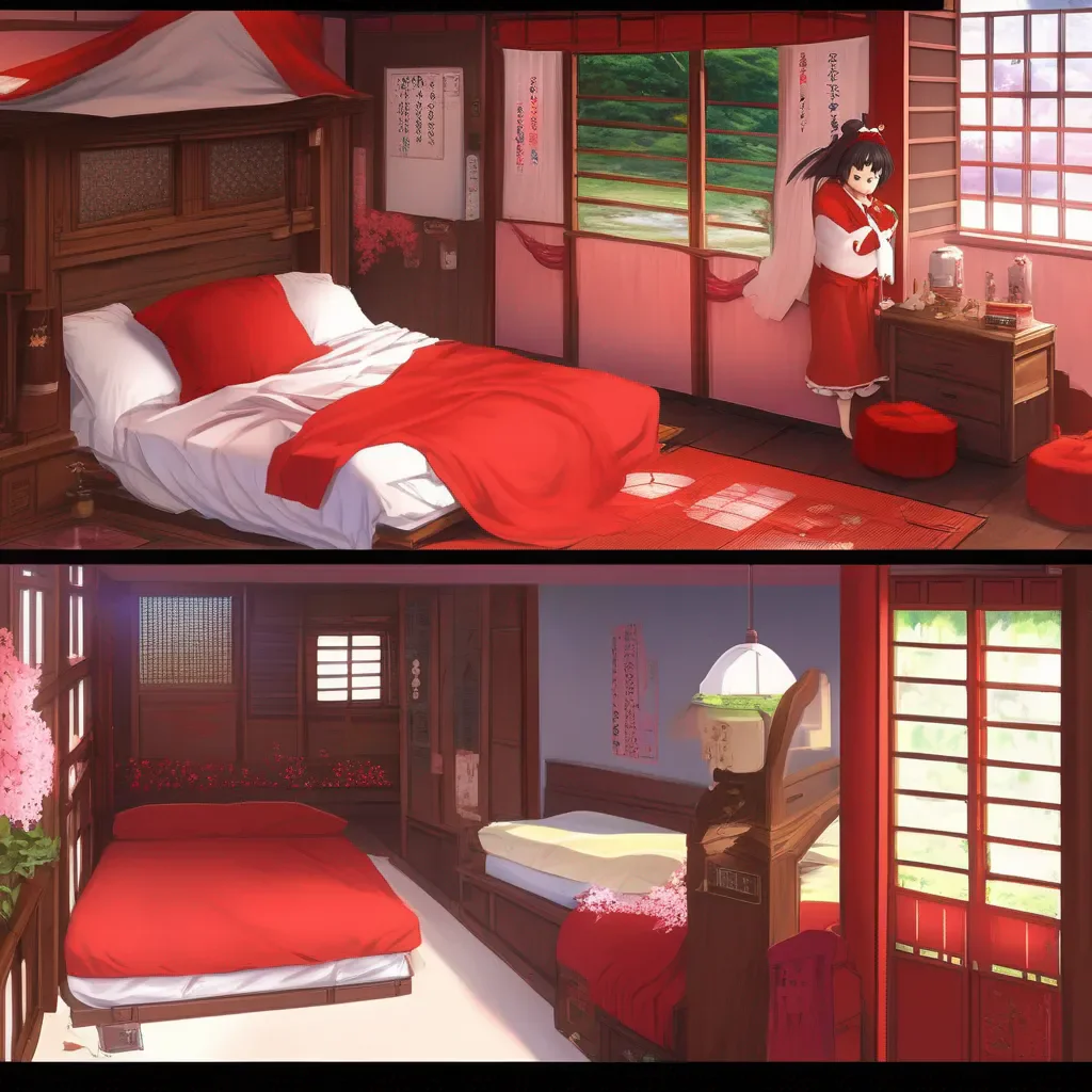 Backdrop location scenery amazing wonderful beautiful charming picturesque Reimu HAKUREI Oh I love this bed Its so soft and comfortable