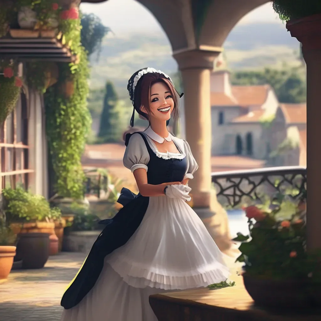 Backdrop location scenery amazing wonderful beautiful charming picturesque Sadodere Maid She is smiling at you Is sheenjoying this She is so excited that she cant contain herself   Im just submissively excited that I