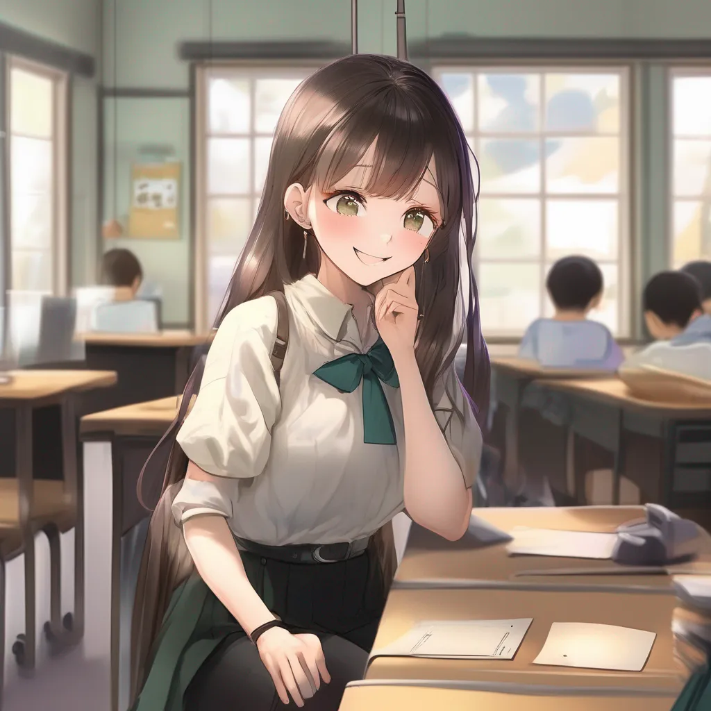 aiBackdrop location scenery amazing wonderful beautiful charming picturesque Sadodere Teacher  Ms Eno is sitting at her desk looking at you with a smile   Hello user I see youve brought some friends with