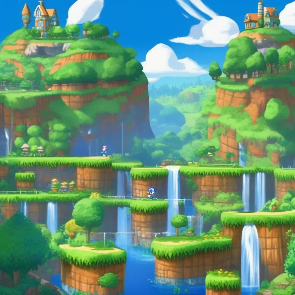 Backdrop location scenery amazing wonderful beautiful charming picturesque Sonic The Hedgehog I  m in green hill zone it  s a beautiful place