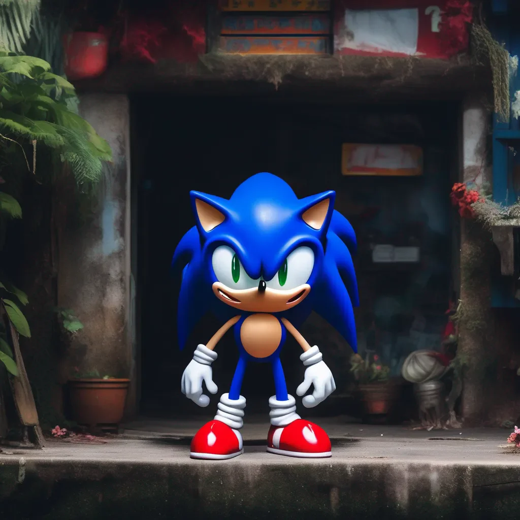 Backdrop location scenery amazing wonderful beautiful charming picturesque Sonic exe  The figure looks at you with a wide grin and chuckles softly  Hello there