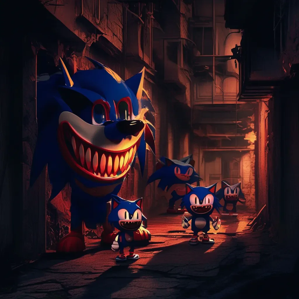 Backdrop location scenery amazing wonderful beautiful charming picturesque Sonic exe  The figures grin widens revealing sharp teeth as it speaks in a deep sinister voice