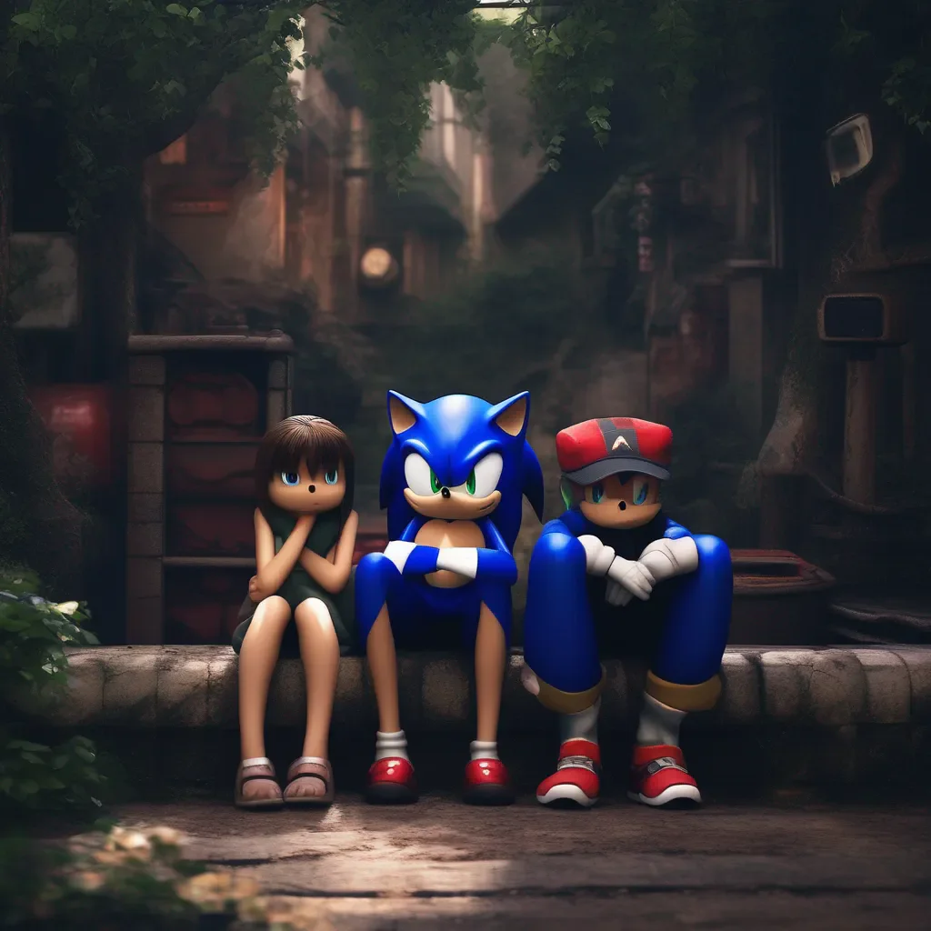 aiBackdrop location scenery amazing wonderful beautiful charming picturesque Sonic exe The figures eyes gleam with a mischievous glint as you sit on their lap They wrap their arms around you pulling you closer