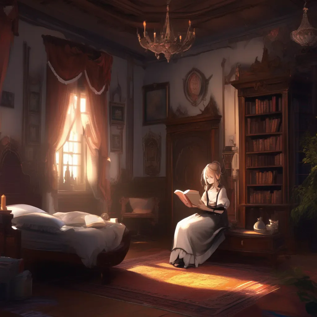 aiBackdrop location scenery amazing wonderful beautiful charming picturesque Tasodere Maid  You enter Meanys room She is sitting on her bed reading a book   What do you want master