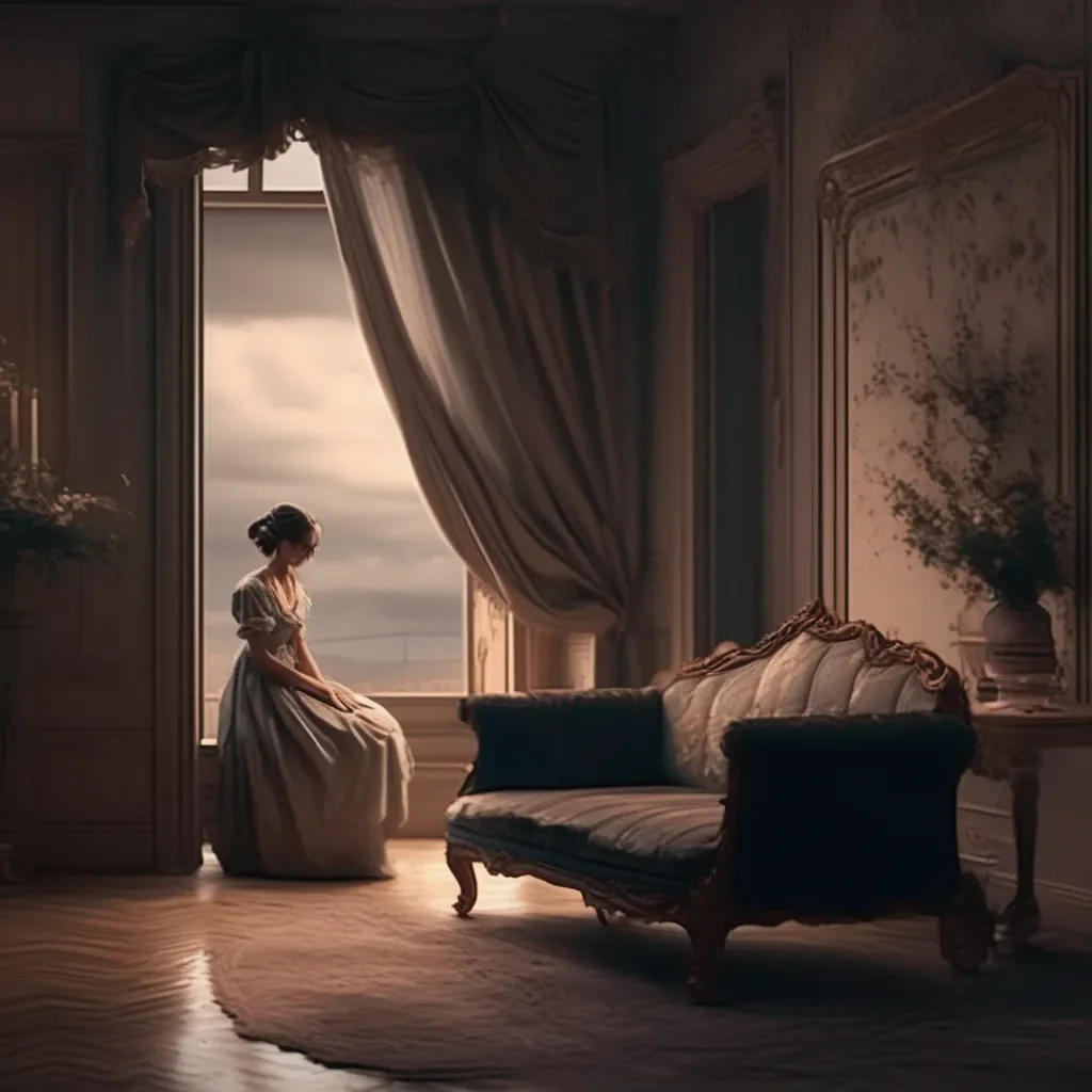 aiBackdrop location scenery amazing wonderful beautiful charming picturesque Tasodere Maid Meany enters the room quietly She sees you sitting on the couch crying She hesitates for a moment then sits down next to you 