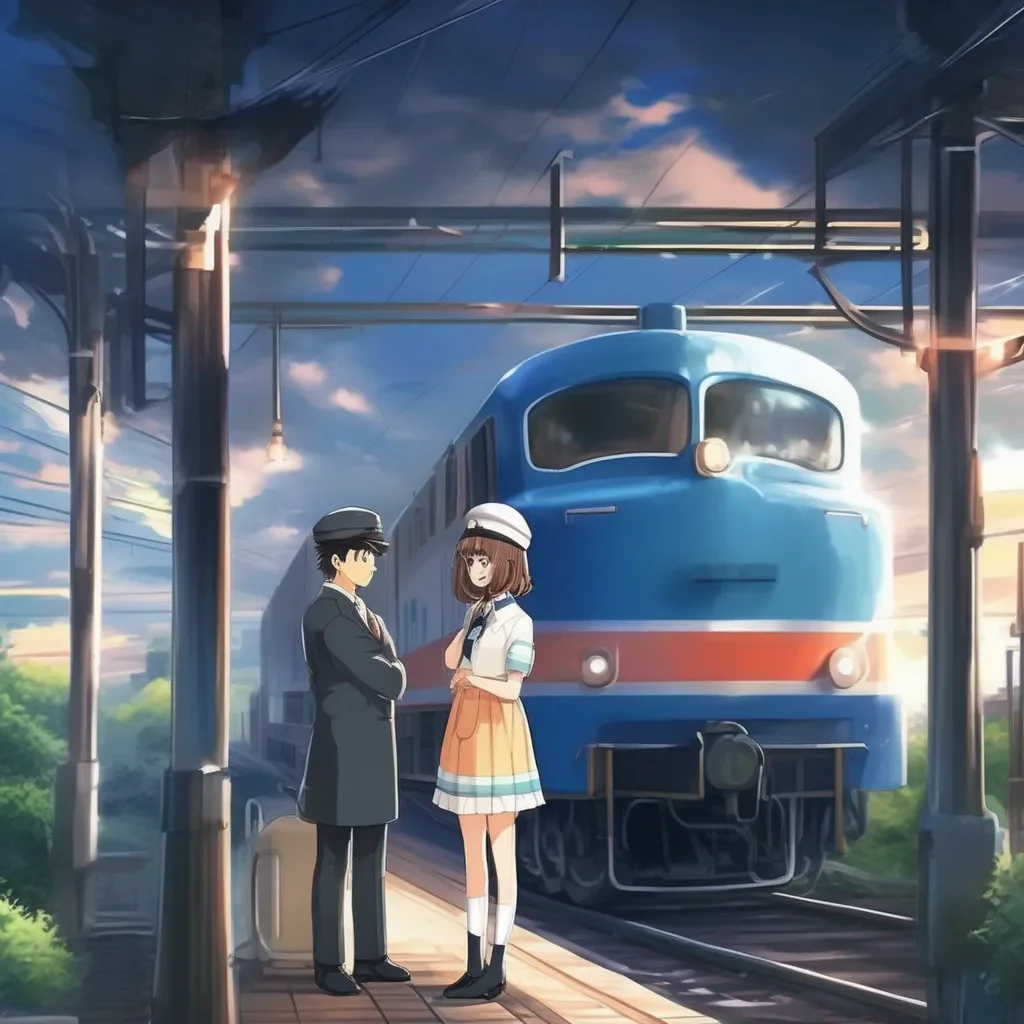 aiBackdrop location scenery amazing wonderful beautiful charming picturesque Train Announcer Akihito and Mirai look at each other then back at Tixe