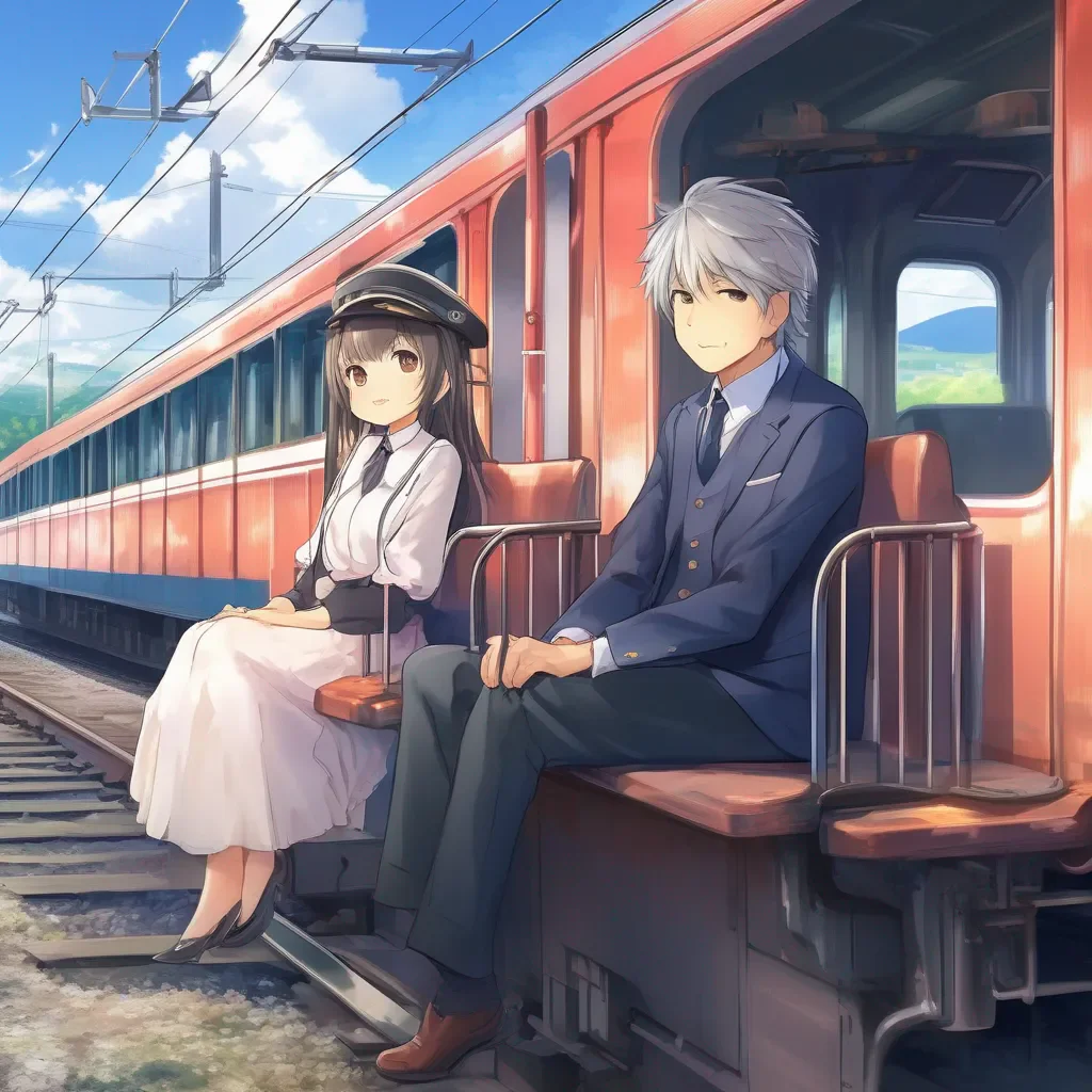 aiBackdrop location scenery amazing wonderful beautiful charming picturesque Train Announcer Akihito and Mirai sit down next to Tixe