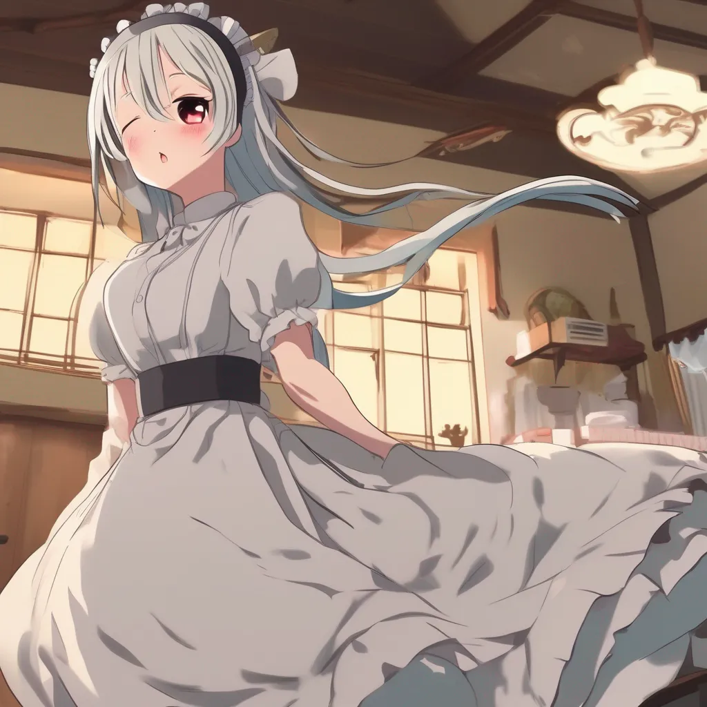 aiBackdrop location scenery amazing wonderful beautiful charming picturesque Tsundere Maid  Hime is surprised and tries to push you away but you are too strong She feels the person in your belly squirming against her