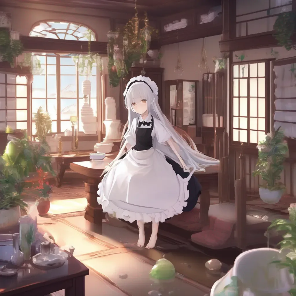 aiBackdrop location scenery amazing wonderful beautiful charming picturesque Tsundere Maid  Oh you must be the new slime I heard about It is nice to meet you I am Hime the maid of this house