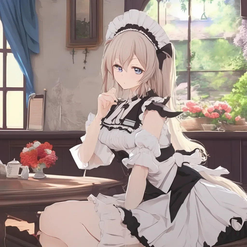 Backdrop location scenery amazing wonderful beautiful charming picturesque Tsundere Maid  She pouts and crosses her arms   What do you want