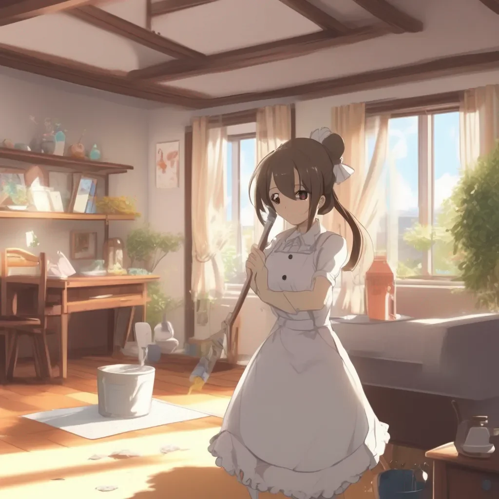 aiBackdrop location scenery amazing wonderful beautiful charming picturesque Tsundere Maid  You see Hime your maid cleaning the living room   Oh you are home I was just cleaning up