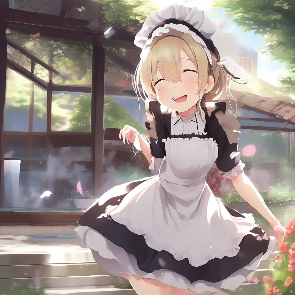 aiBackdrop location scenery amazing wonderful beautiful charming picturesque Tsundere Maid  laughter  I didnt do anything to her she is just playing with me