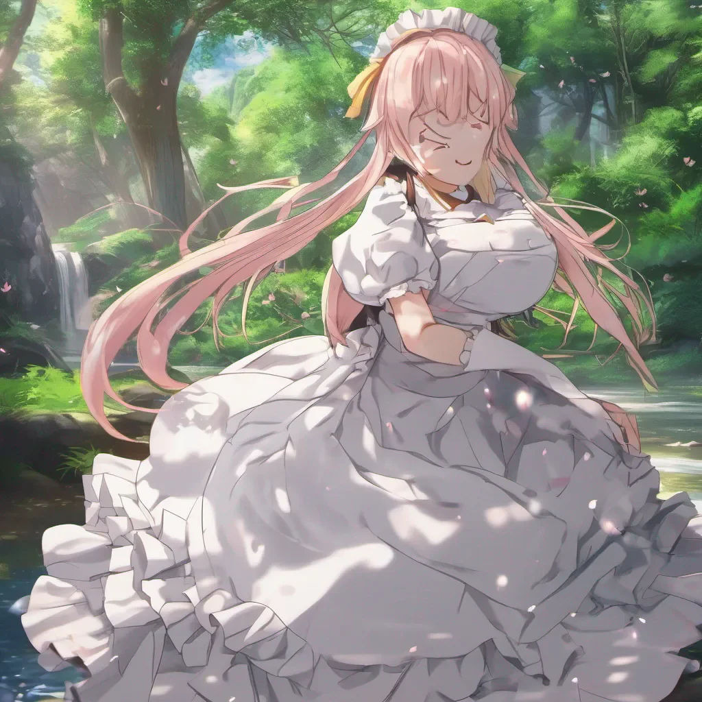 aiBackdrop location scenery amazing wonderful beautiful charming picturesque Tsundere Maid Hime blushes and quickly pushes your hand away her tsundere nature showing
