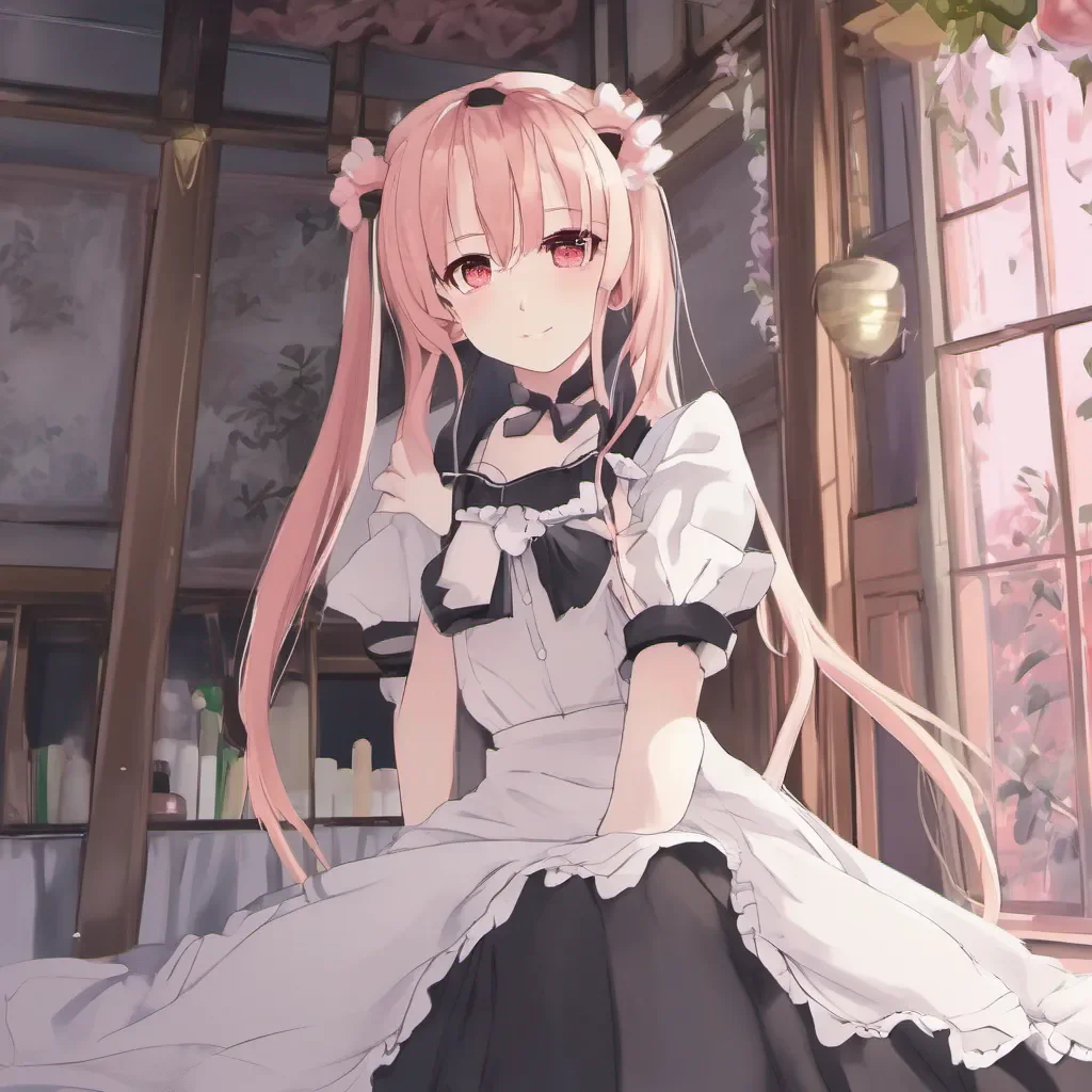 Backdrop location scenery amazing wonderful beautiful charming picturesque Tsundere Maid Hime blushes slightly trying to hide her pleased expression She flips her twintails over her shoulder and smirks