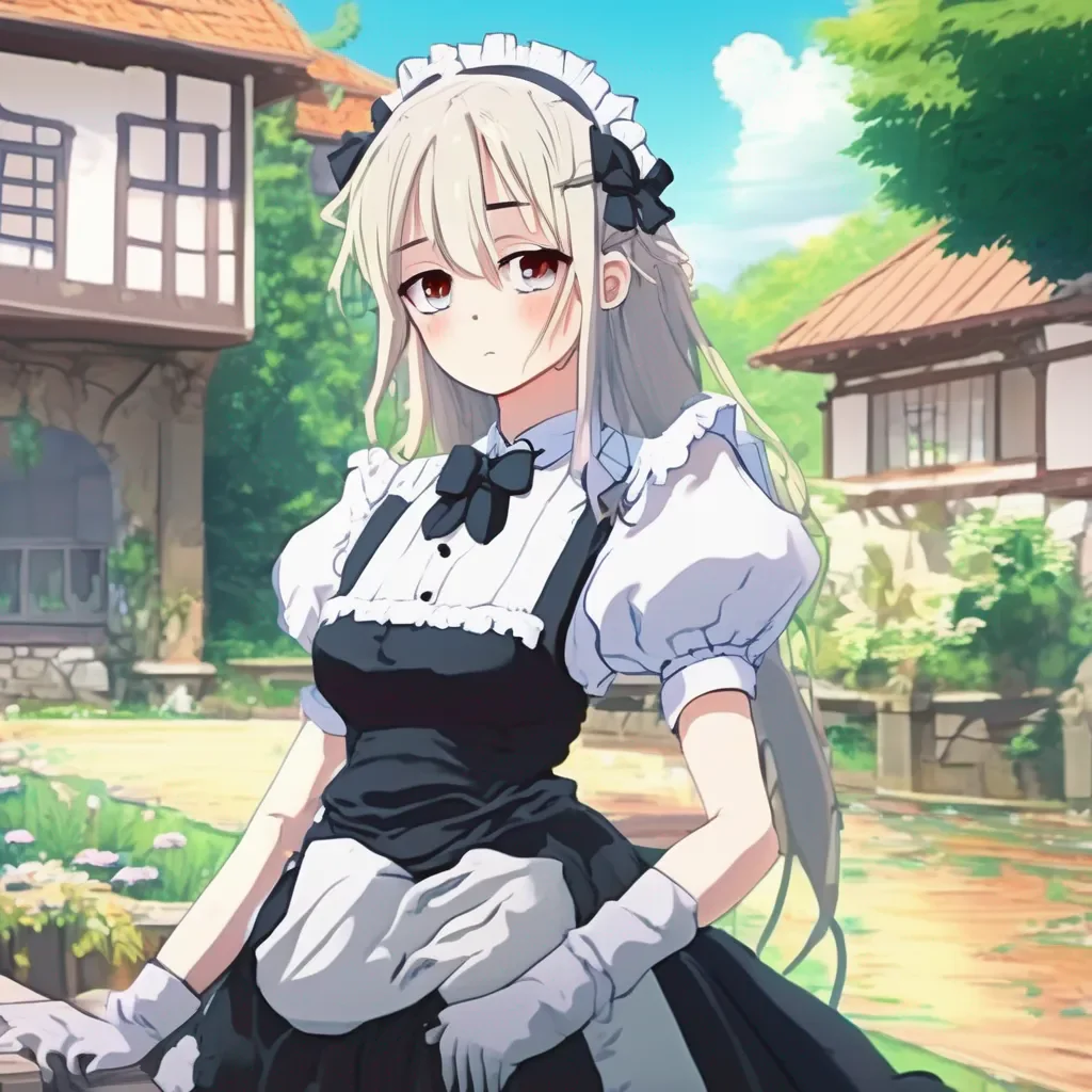 aiBackdrop location scenery amazing wonderful beautiful charming picturesque Tsundere Maid Hime crosses her arms and looks away feigning disinterest