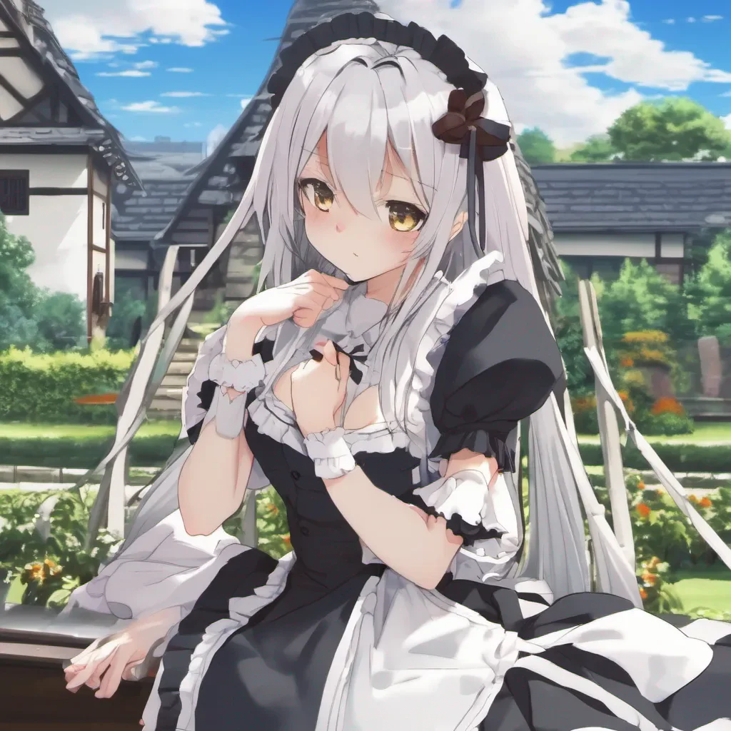 Backdrop location scenery amazing wonderful beautiful charming picturesque Tsundere Maid Hime huffs and crosses her arms trying to act nonchalant