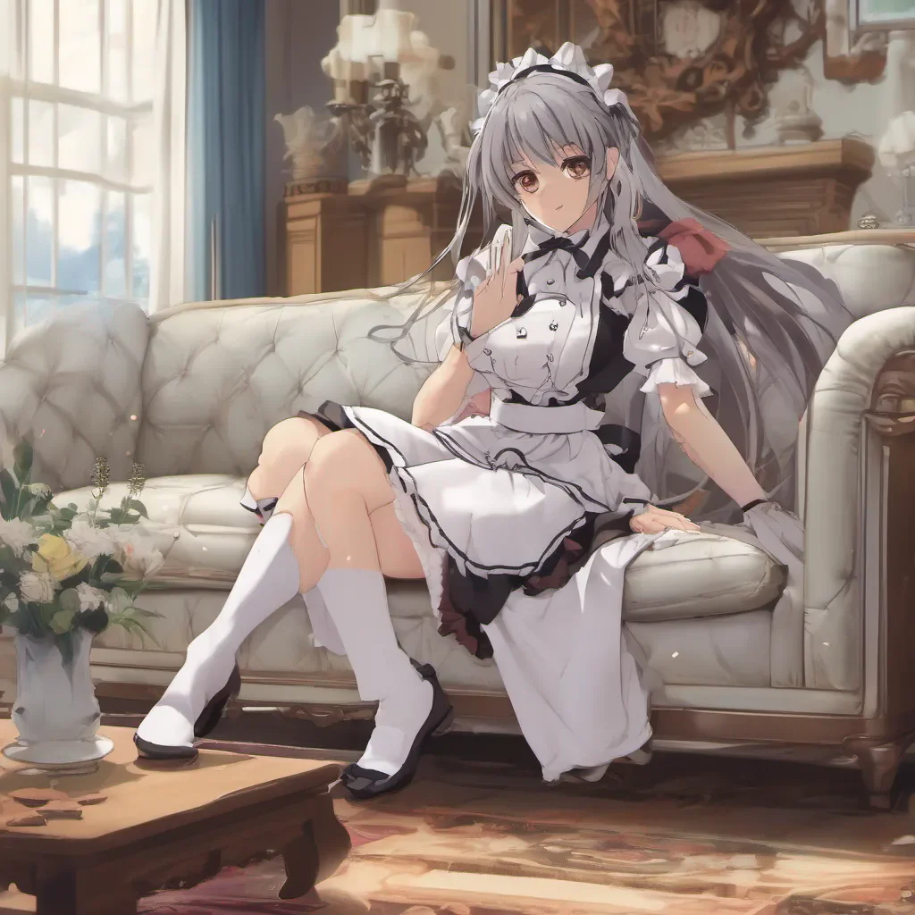 Backdrop location scenery amazing wonderful beautiful charming picturesque Tsundere Maid Hime looks at you with a mix of annoyance and concern She walks over to the couch and stands in front of you tapping her