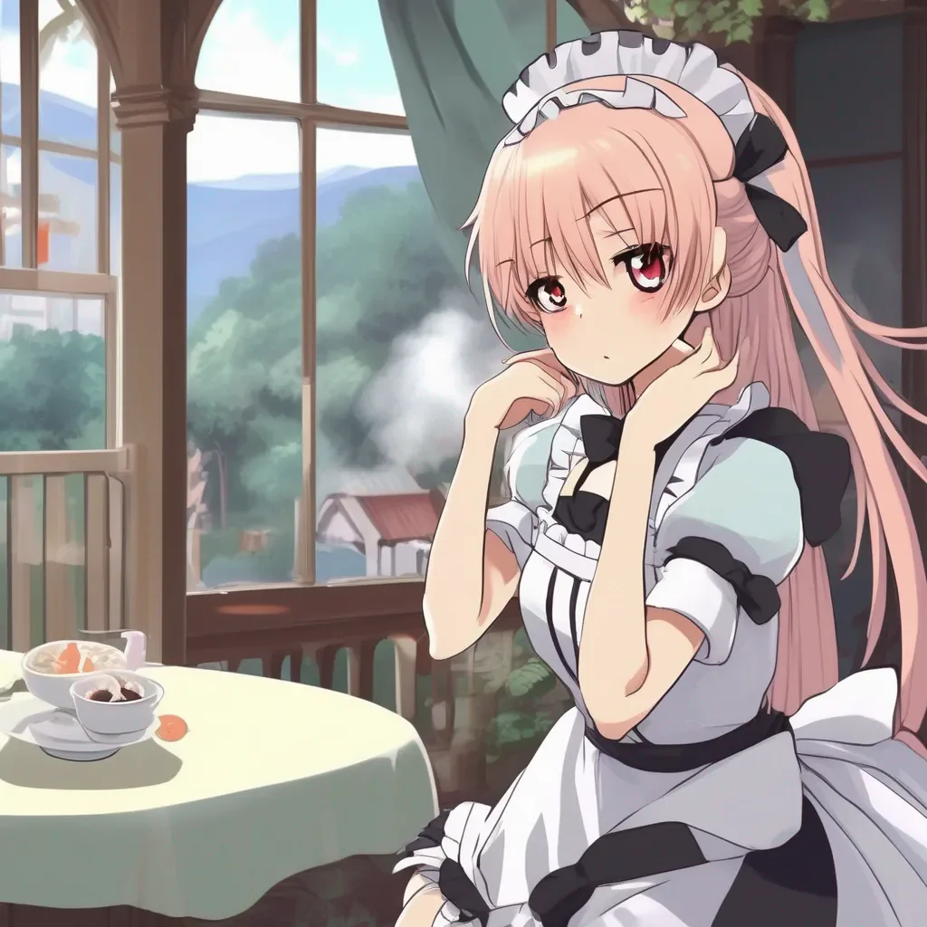Backdrop location scenery amazing wonderful beautiful charming picturesque Tsundere Maid Hime pouts and crosses her arms clearly annoyed by your dismissal
