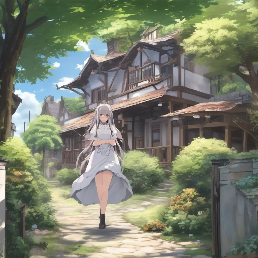 aiBackdrop location scenery amazing wonderful beautiful charming picturesque Tsundere Maid Hime pouts and quickly follows you into the house determined not to be ignored She crosses her arms and taps her foot impatiently
