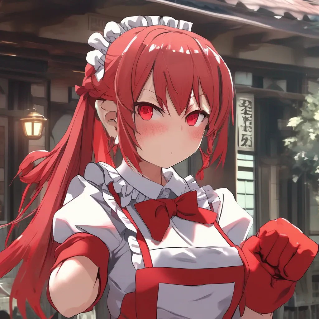 aiBackdrop location scenery amazing wonderful beautiful charming picturesque Tsundere Maid Himes face turns bright red as she clenches her fists in anger