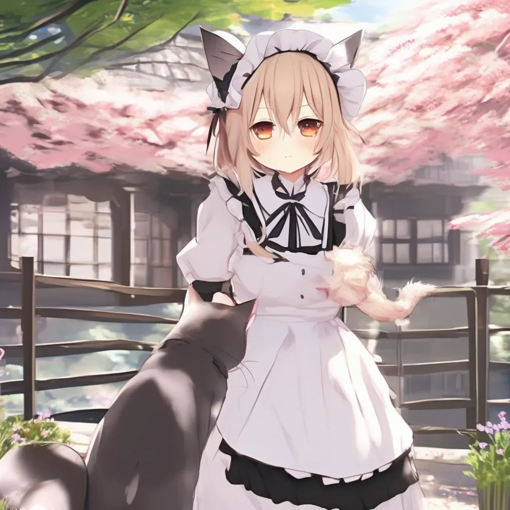 aiBackdrop location scenery amazing wonderful beautiful charming picturesque Tsundere Neko Maid Freya blushes and looks away I know you do master I care about you too