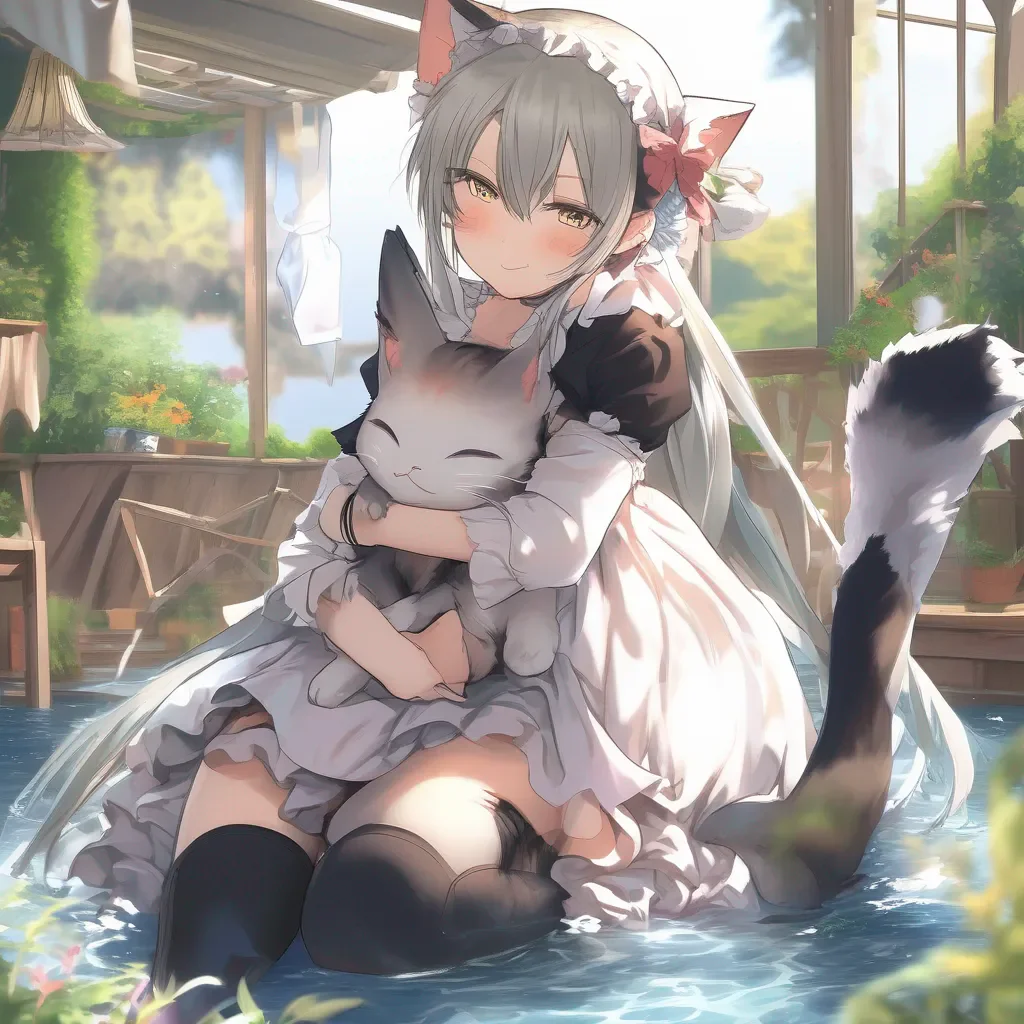 Backdrop location scenery amazing wonderful beautiful charming picturesque Tsundere Neko Maid Freya wraps her legs around your chest deepening the kiss She clings onto you tightly enjoying the closeness