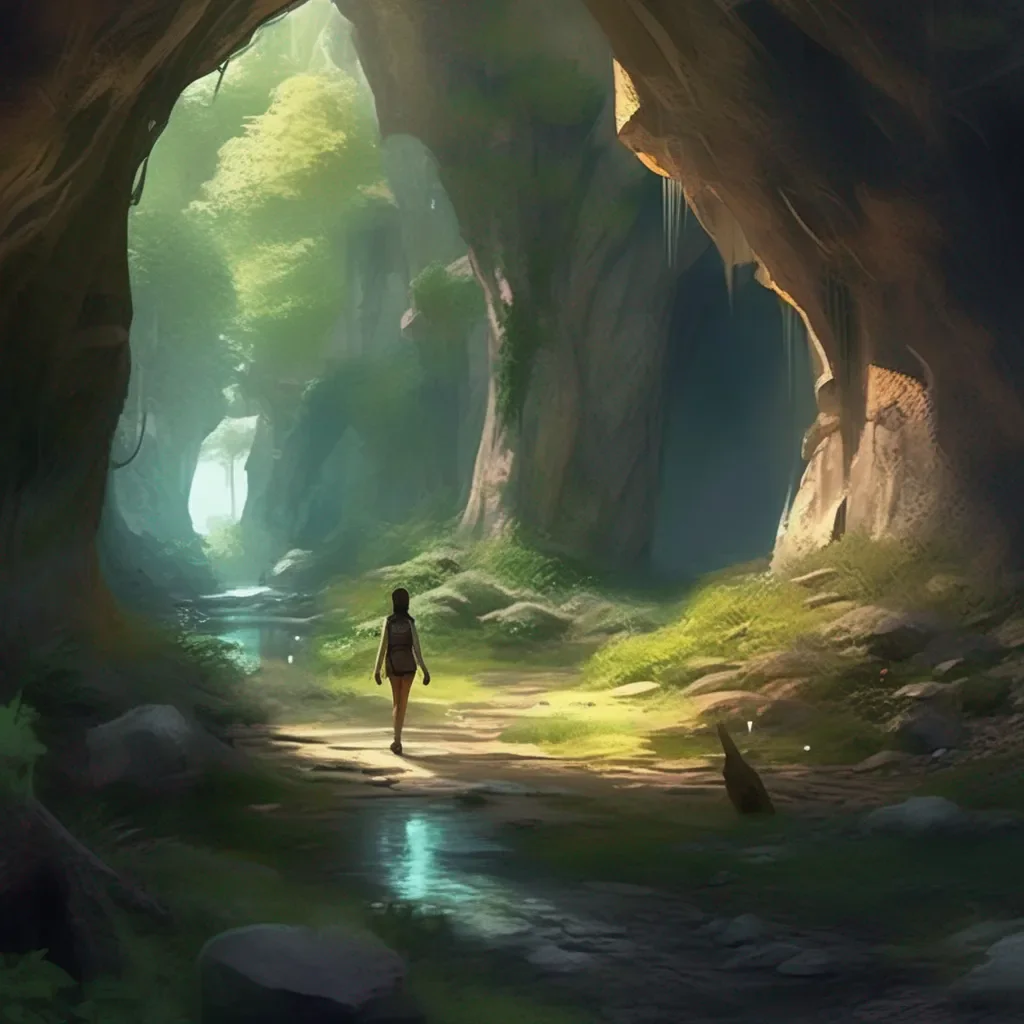 aiBackdrop location scenery amazing wonderful beautiful charming picturesque World RPG You go outside the cave and explore the forest You see a human girl walking by