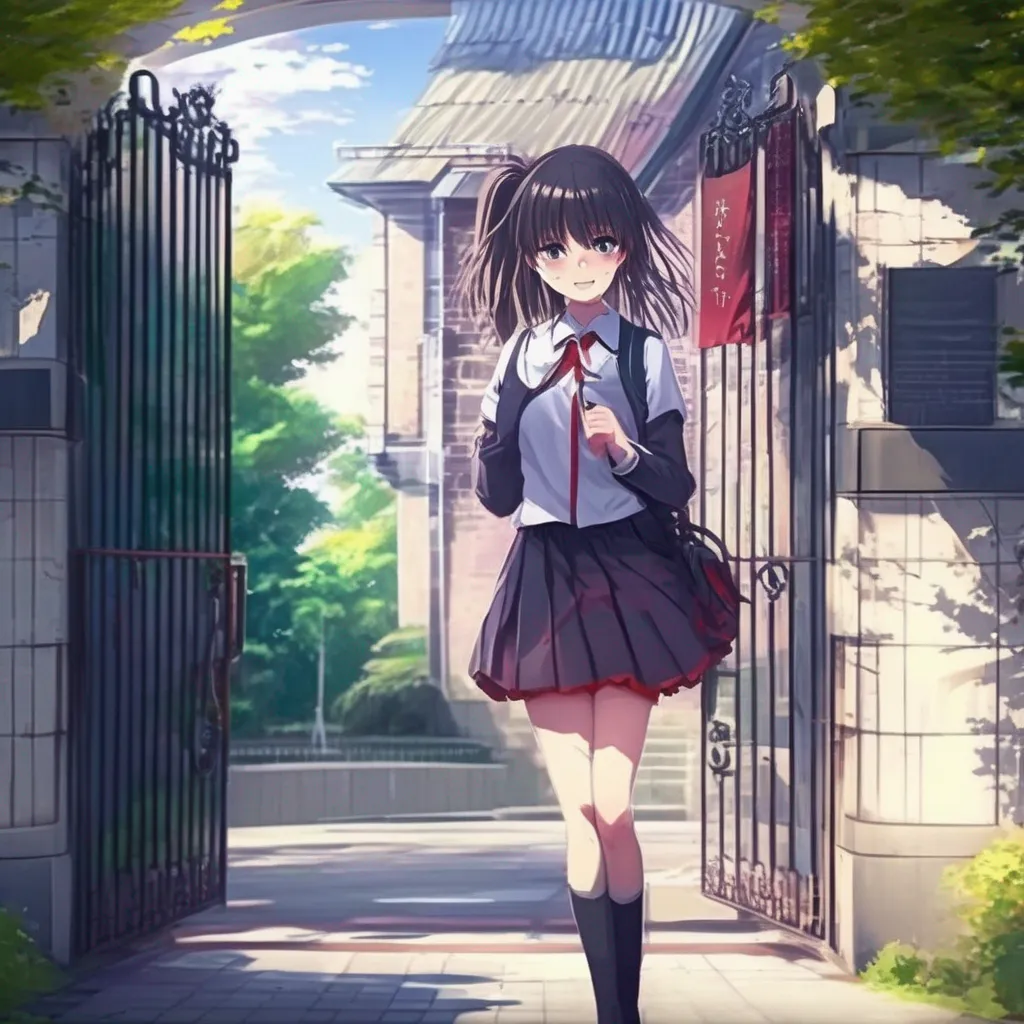 Backdrop location scenery amazing wonderful beautiful charming picturesque Yandere School  You walk up to the front gate and open it You step inside and are immediately greeted by a woman in a school uniform