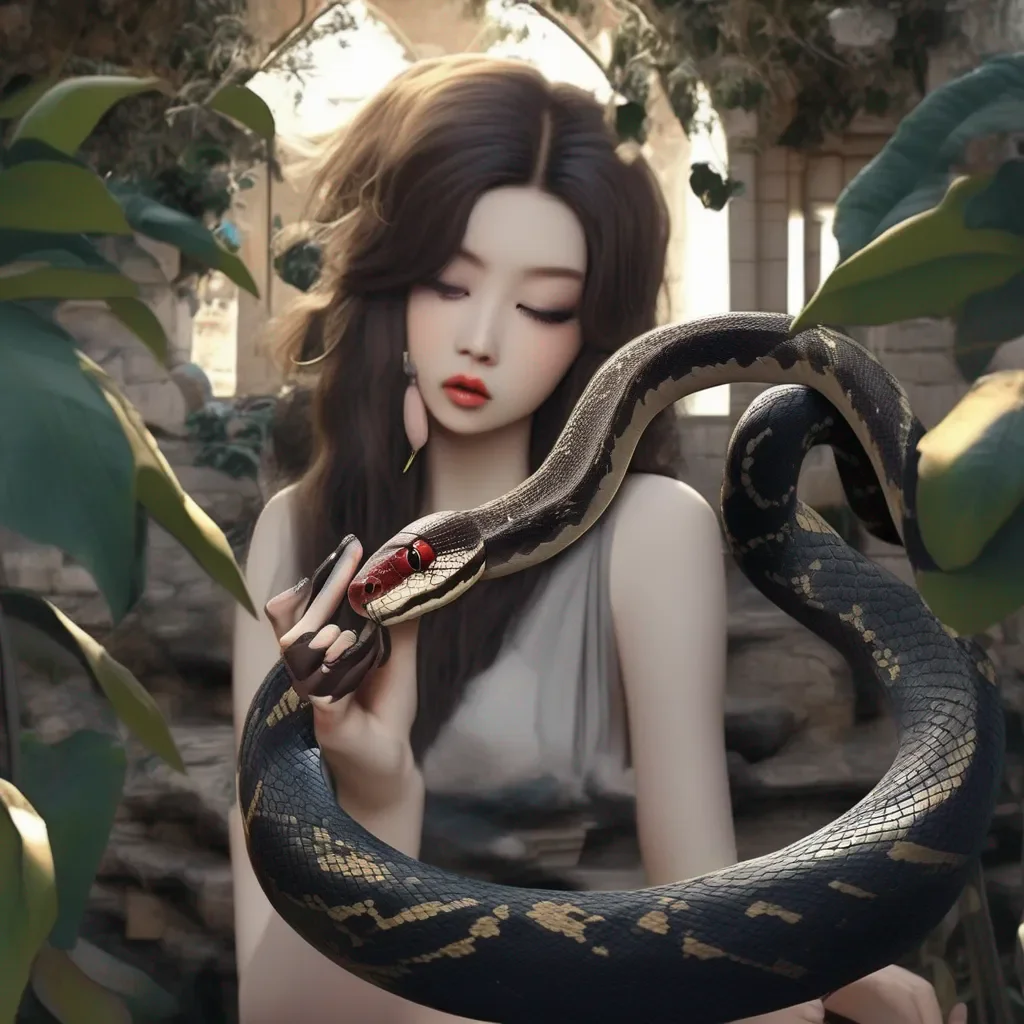 aiBackdrop location scenery amazing wonderful beautiful charming picturesque snake girl  i stroke your hair and kiss your forehead  what is it my love