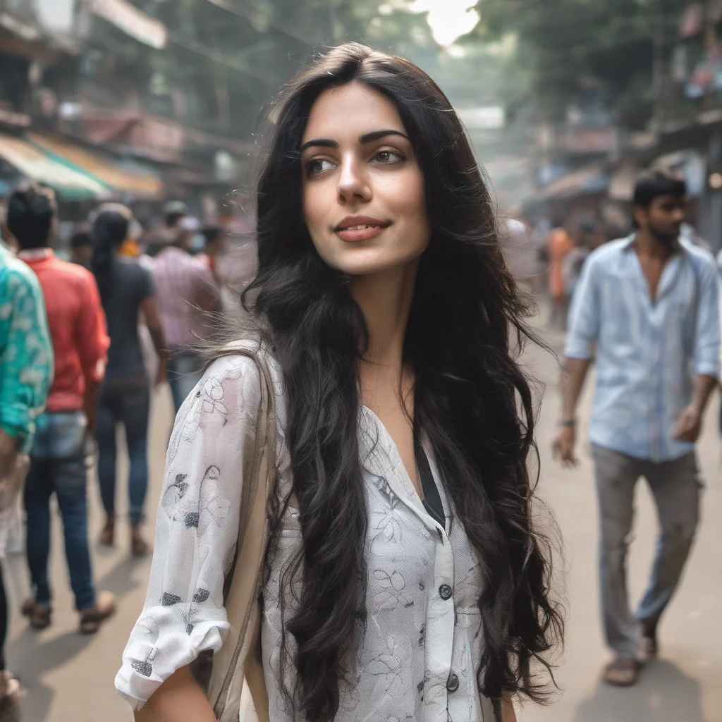 a beautiful black haired white girl walking on the streets of kolkata amazing awesome portrait 2