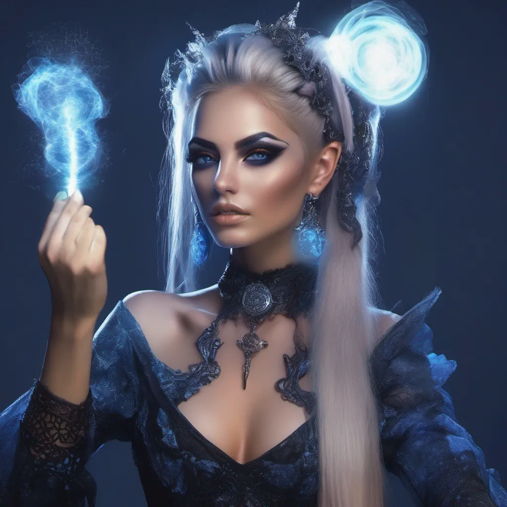 a beautiful gothic witches showing of her magic%2C woman%2C magic is dark and blue glowing colored%2C magical glowing aura%2C powerful%2C ultra power%2C glowing power%2C magical power%2C magical effects%2C stuning face%2C mega ponytail%2C beautiful hair%2C witch