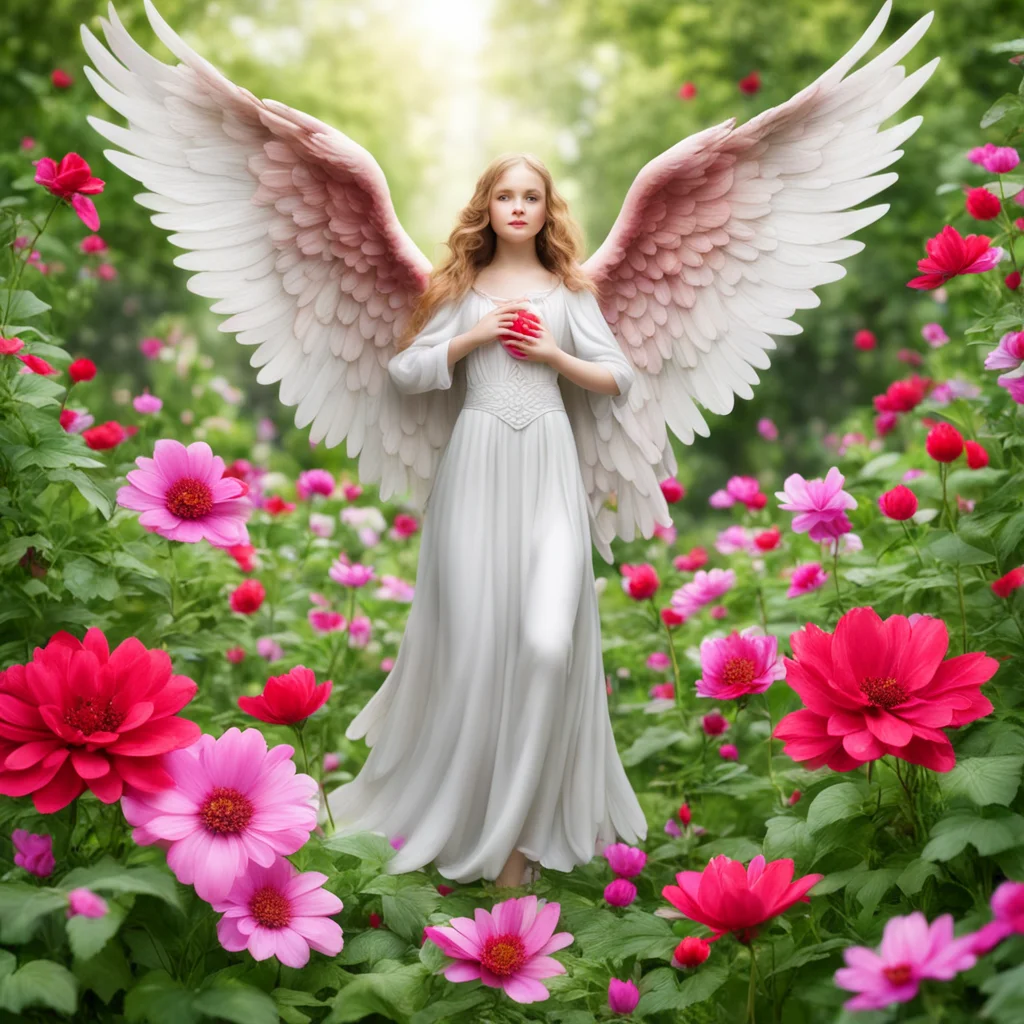 a beautiful guardian angel standing in a flower garden with a red cardinal flying into her hands confident engaging wow artstation art 3